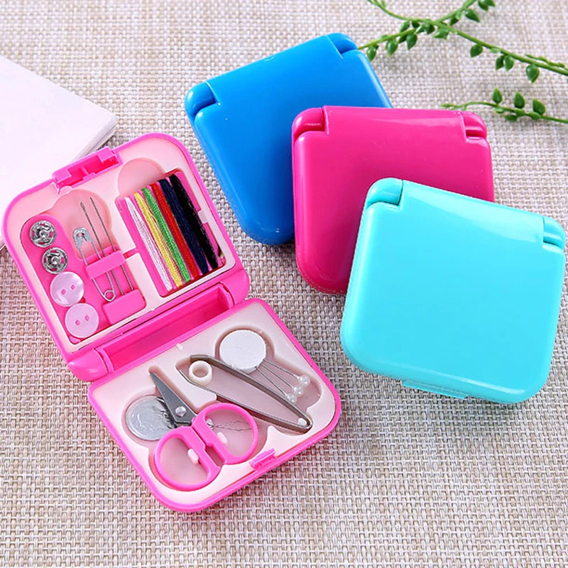 Portable Travel Sewing Needle Box Kits Scissor Thimble Buttons Pins