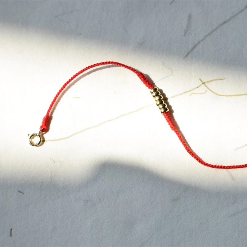 

18k Gold Flat Bead Bracelet Diamond Knot Red Rope Gold Tail Buckle Hand-woven Red Rope Holiday Exquisite Gift Bracelet Anklet