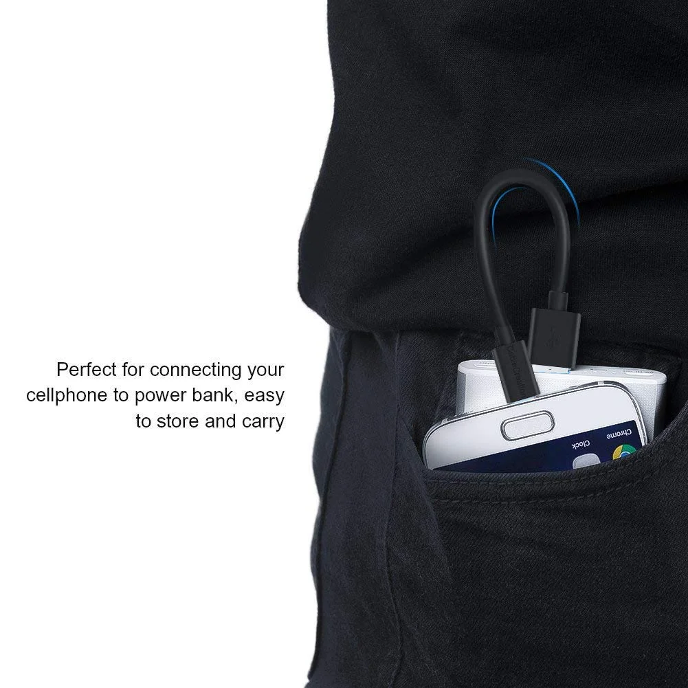 Micro USB кабель короткий USB 2,0 к Micro USB кабель, высокоскоростной A штекер к Micro B, тройной экранированный кабель, 15 см/черный цвет