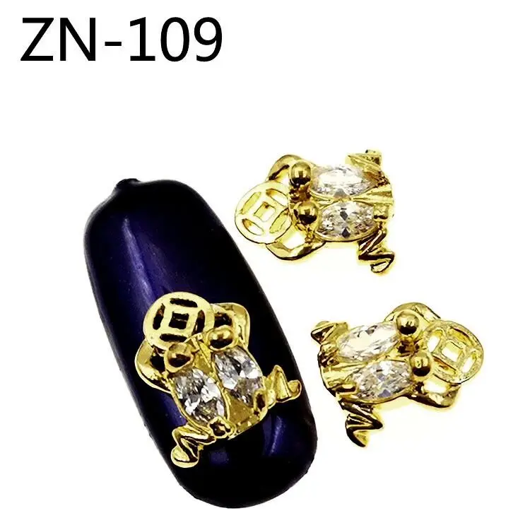 Очаровательные 3D украшения для дизайна ногтей, металлический сплав, блестящий циркон, кристалл, золотой цвет, ювелирные изделия, китайский традиционный дизайн, аксессуар на удачу