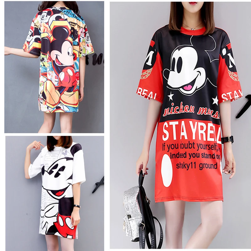 

Summer Runway Cartoon Print Dress Women 2018 Half Sleeve Mickey Print Loose Dress Loose Vestidos Femme Outwear Robe Femme Dress