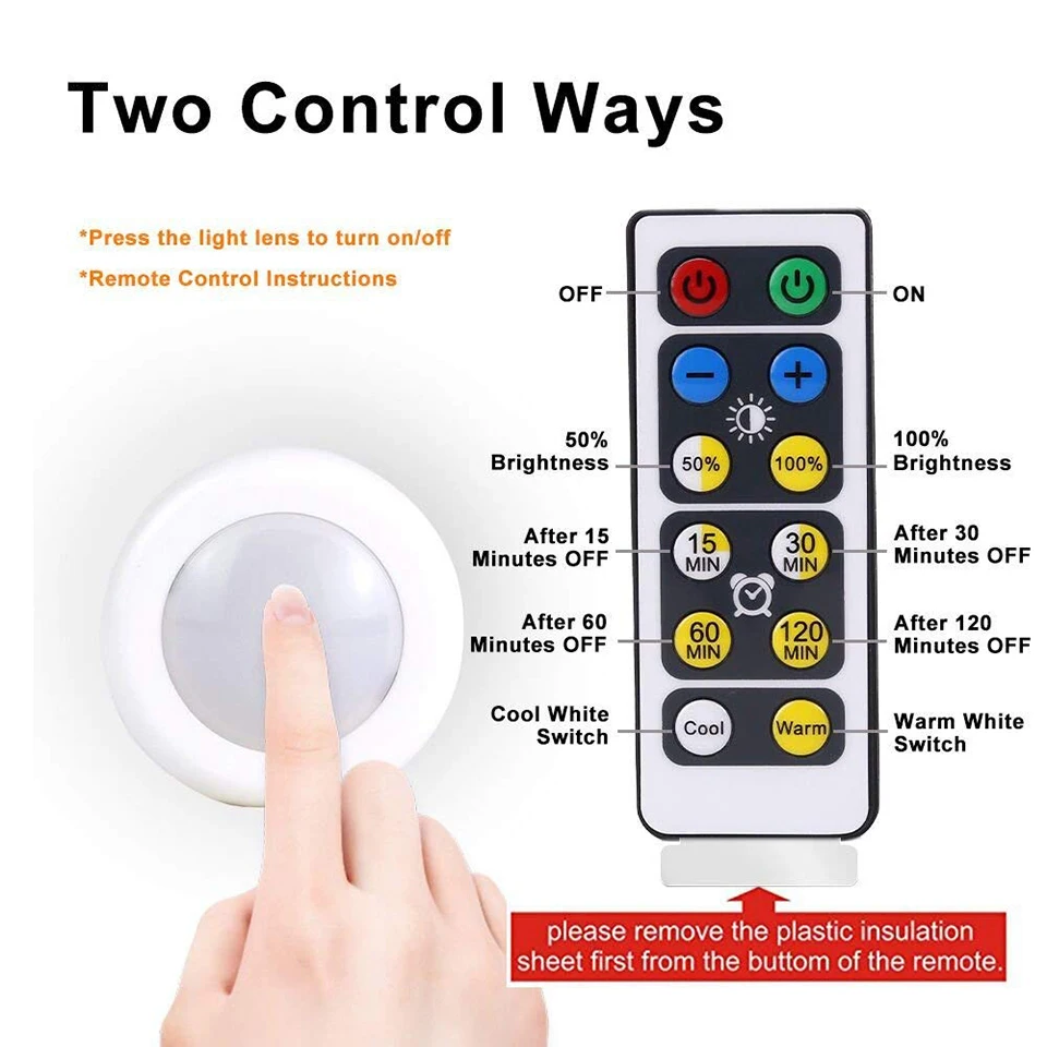  Xsky Under Cabinet Light Wireless Dimmable Touch Sensor LED Night Lamps Battery Power Remote Contro - 32946005725