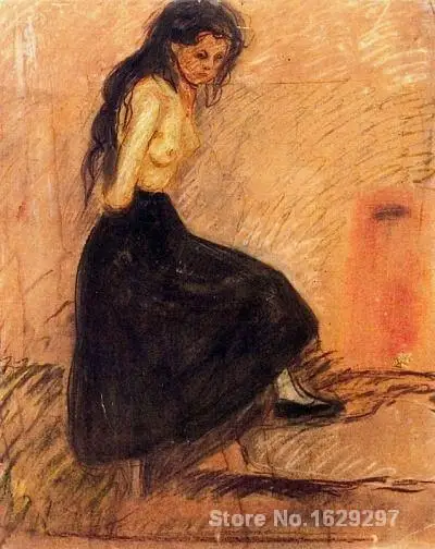

Modern painting abstract Half Nude in a Black Skirt by Edvard Munch High quality Hand painted