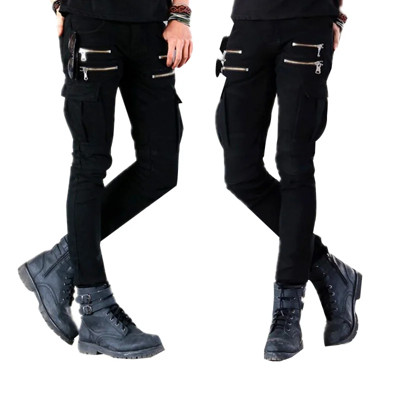 Jeans Pants Men Black Denim Biker Jeans 