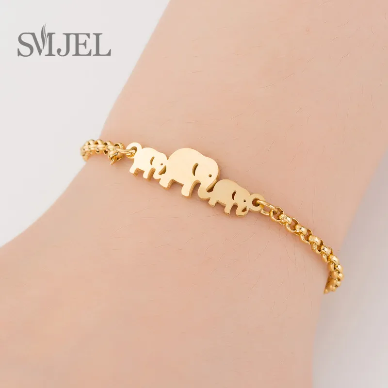 SMJEL,, браслет из нержавеющей стали, женский, милый, Бабочка, слон, сердце, браслеты, нарукавная повязка, ювелирное изделие для девочек, браслет - Окраска металла: Elephant Bracelet