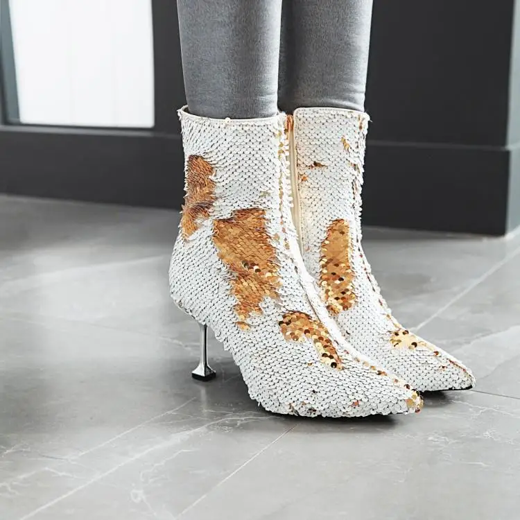Botas De Hauts Cuir Show Bottes Glitter Pointu Hiver Femmes Brillant Défilé Show Retour Avec Cristal Or Chaussures as Nouvelle En Mode Bout Bling Talons Argent As E1qnnFW