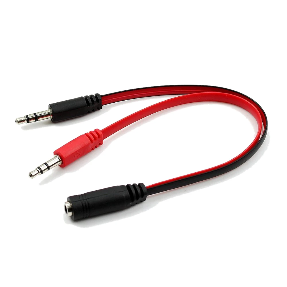 3.5mm Female to Dual Male Mic Audio Y Splitter Cable Extension Cord For