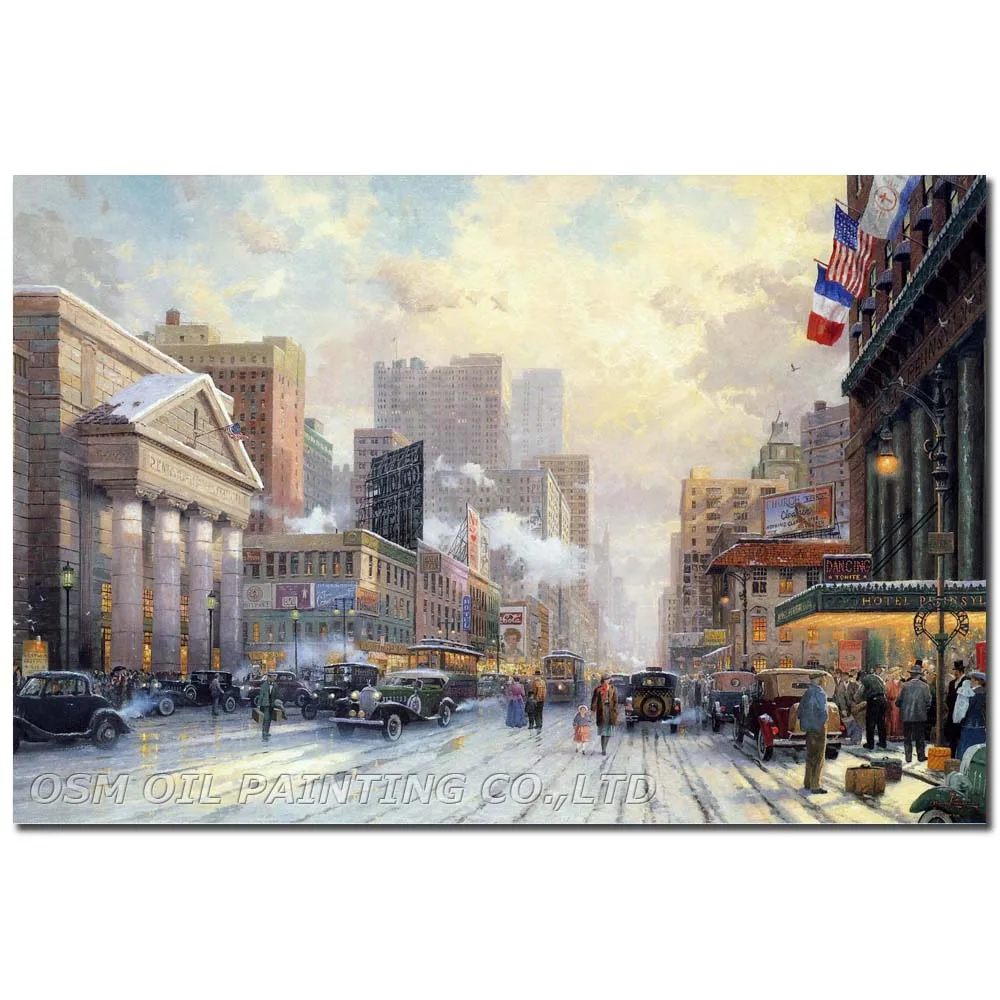 

Professional Artist Hand-painted Beautiful New York Street Oil Painting on Canvas Handmade New York Snow Oil Painting