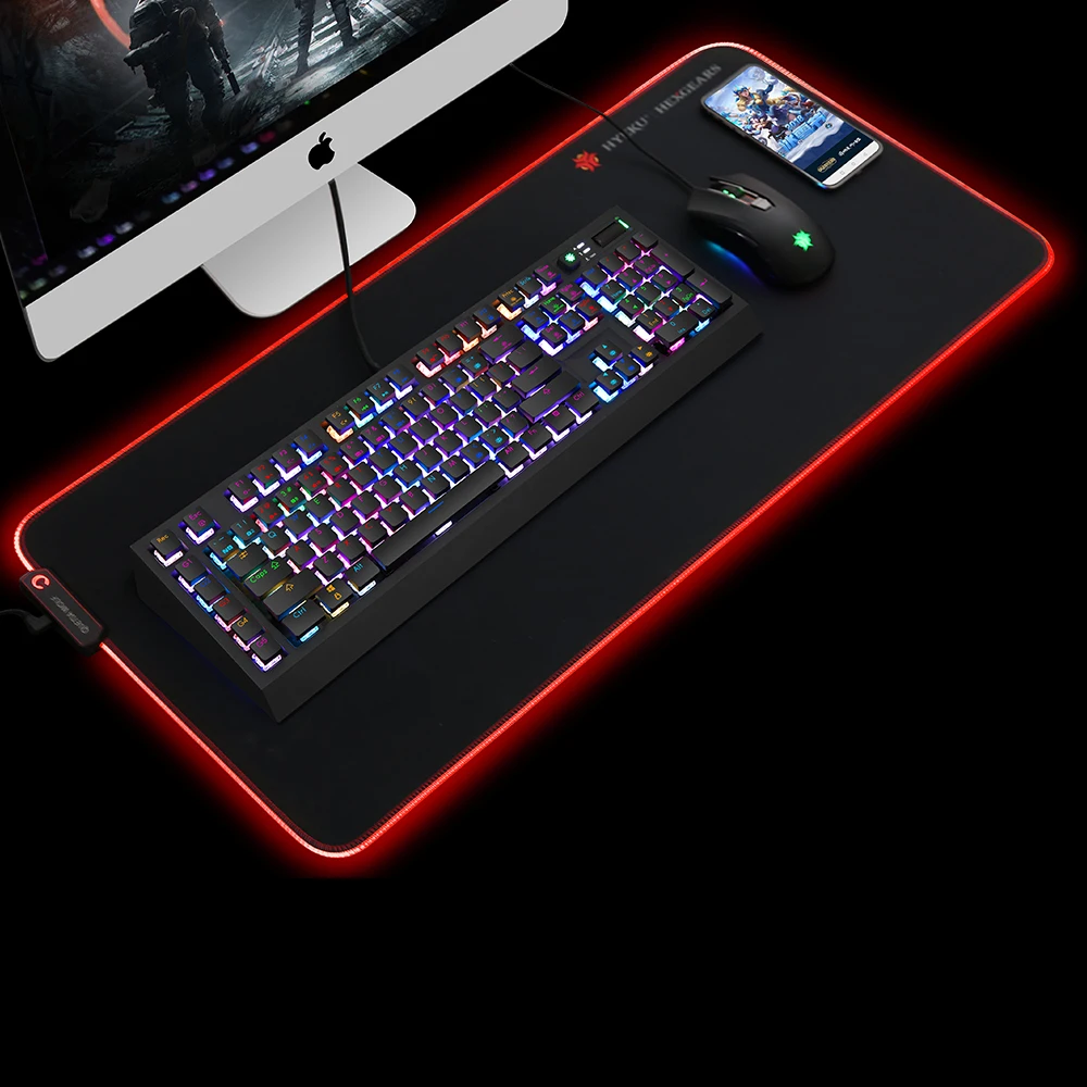 HEXGEARS GP102 RGB LED Gaming Mouse Pad 780*5*355 mm Knitted Edge Professional Rubber Bases USB Port Gaming Mouse Pad