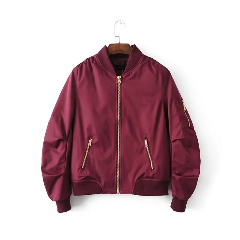 

Spring Autumn Ladies Solid Fashion Bomber JacketsZipper Pockets Casual Long Sleeves Feminino Coats Outwear Basic Jackets