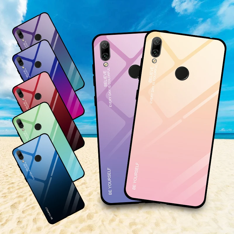 Стеклянный чехол для Huawei Y6 Y7 2019 с градиентом из закаленного стекла Prime Pro дюйма 2018