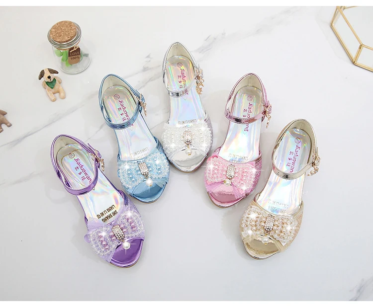 Princess Style Party Shoes Children Sandals Girls Glitter Wedding Crystal High Heel Shoes Open Toe Kids Sandals for Girl CSH819