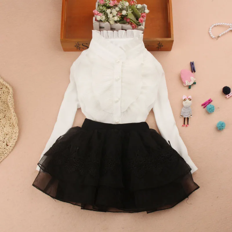 

3-15 Y Girls Tops and Blouses Autumn Long Sleeve Chiffon Shirts Casual Big Girls Clothes Solid Color Tops Shirts White for Kids