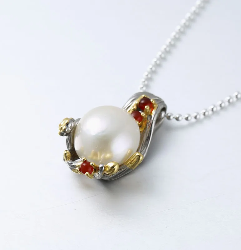 

S925 Sterling Silver Women Vintage Thai Silver Baroque Style Set With Natural Freshwater Pearls Pendant Manufacturers Wholesale