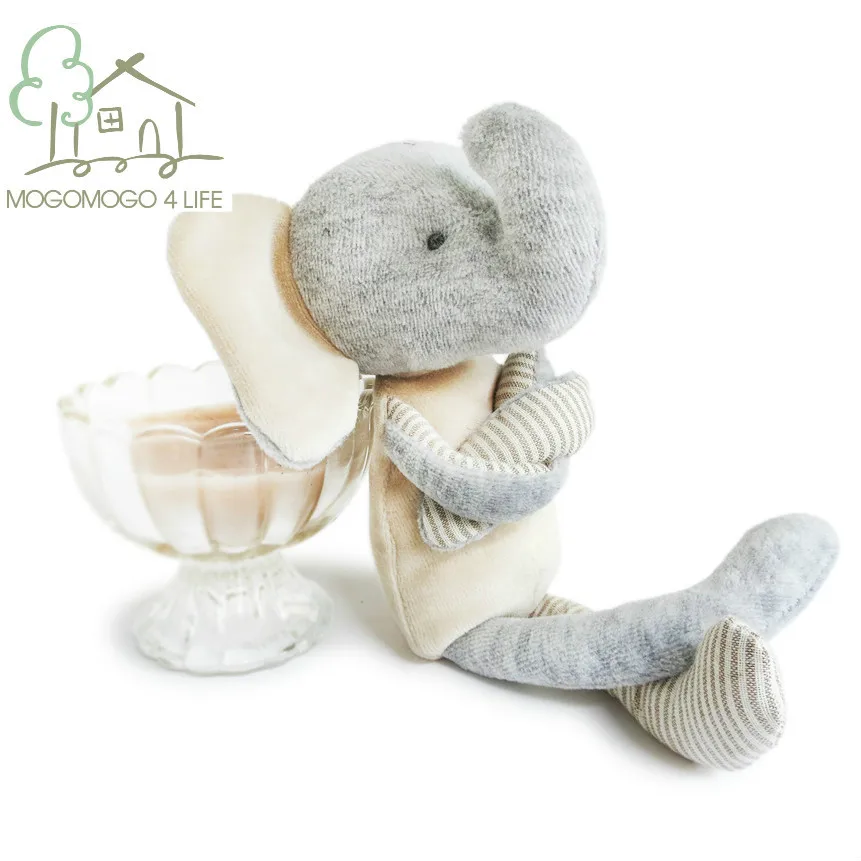 

Luxury 25cm high quality hand-made cute beige elephant plush toys for newborn babies 0-12month-3years, 100% cotton knit