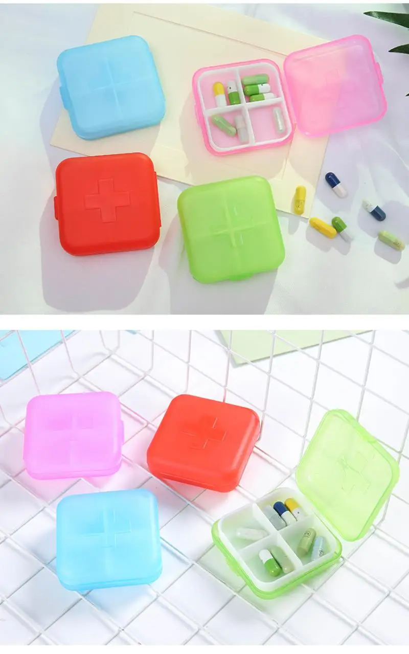 1pc Mini Storage Portable Cross 4 Grid Sealed Home Small Pill Box Medicine Case