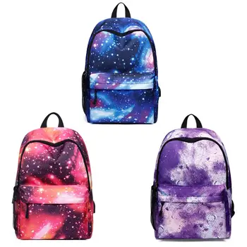 

Women Printing Casual Backpack with USB Charging Port Universe Space School Book Bag School Daypack for Teenagers