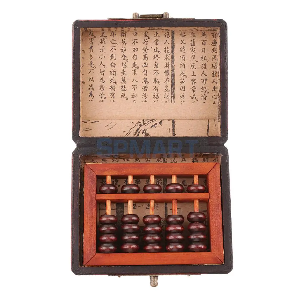 Vintage Chinese Wooden Bead Arithmetic Abacus with Box Ancient Calculator 