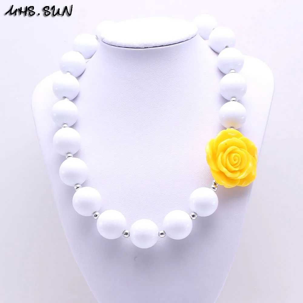 

MHS.SUN 2PCS Yellow Color Rose Flower Kid Chunky Necklace Bubblegum Bead Baby Girl Chunky Necklace Jewelry For Toddler Children