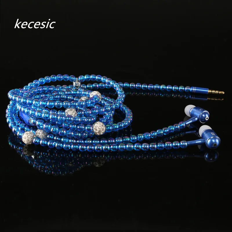 

2016 New Arrival Fashion Earphones Luxurious Bling Pearl Necklace Earphones for Girls With Mic kecesic For iphone 7 6s samsung