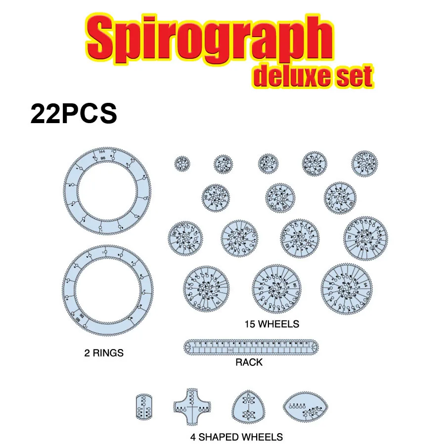 Спирограф игрушки для рисования набор с 3 шт. ручки+ 22 аксессуары для рисования спиральные конструкции Блокировка шестерни и колеса, для взрослых и детей - Цвет: 22 Accessories