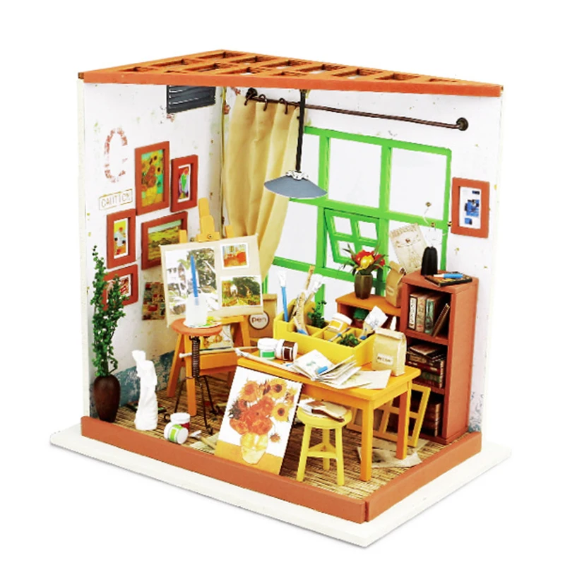 

Doll House Miniature DIY Dollhouse With Furnitures 3D Wooden Handmade House Toys Gift For Children Ada's Studio Drawing DG103 #E