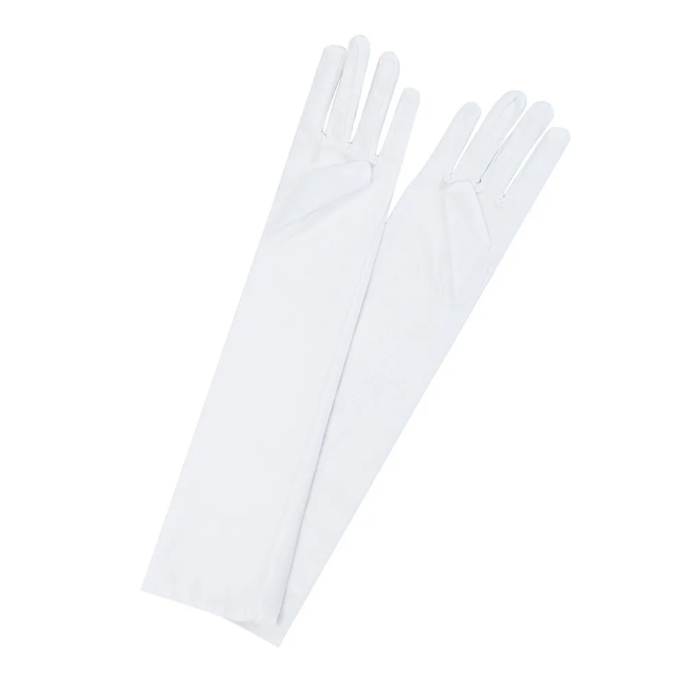 Кристалл женские Сексуальные вечерние перчатки 22 ''длинные черные белые атласные митенки для пальцев высокого качества модный подарок - Цвет: Белый