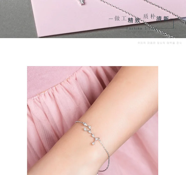 ElfoPlataSi Real 925 Sterling Silver Crystal Taurus Capricorn Scorpio Twelve Constellation Bracelet Bangle Women Wedding Jewelry