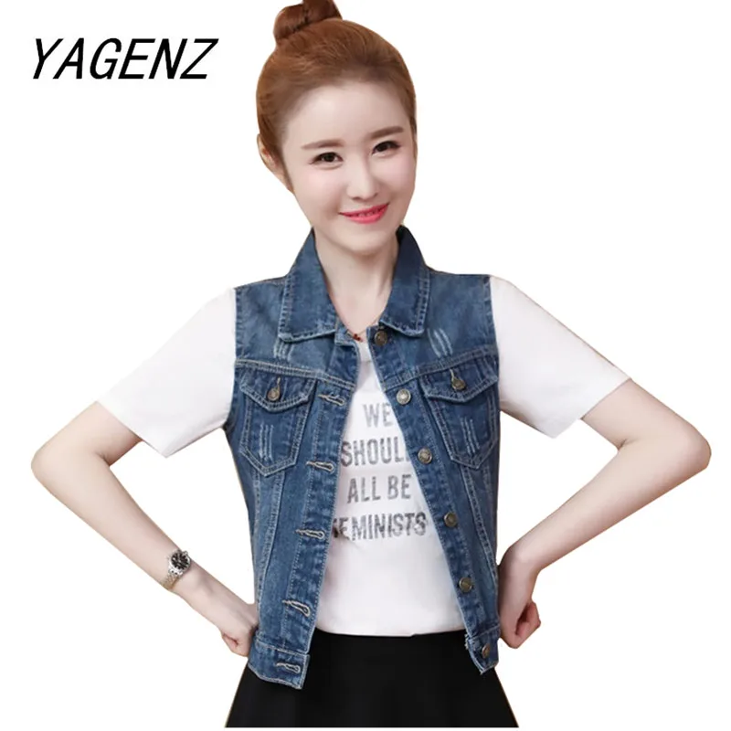 

Spring Women Denim Jacket Waistcoat Vintage Slim Sleeveless Coat Single-breasted Denim Vest Jeans Lady Outwear Short Casual Tops
