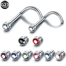 Yeni 1 adet G23 titanyum burun Nariz ile Piercing düz Gem burun vida damızlık Nariz burun yüzükler seksi Piercing takı 20g & 18g