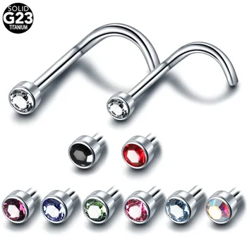 

New 1PC G23 Titanium Nostril Nariz Piercing With Flat Gem Nose Screw Stud Nariz Nostril Rings Sexy Piercing Jewelry 20g&18g