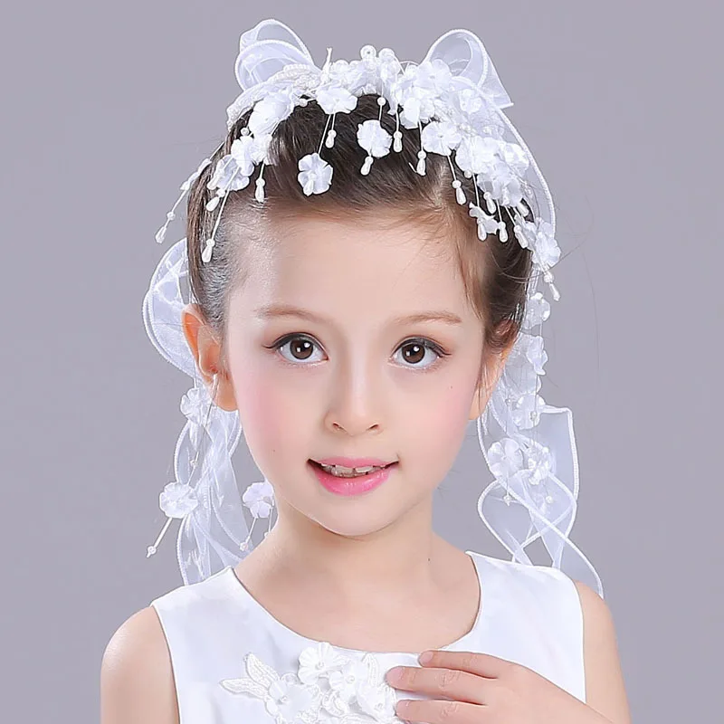 

2019 Fashion irils Pearl Hairpin Wedding Dress Hair Accessories Children' s Outstanding White Bow Headdress Girls RKA183002