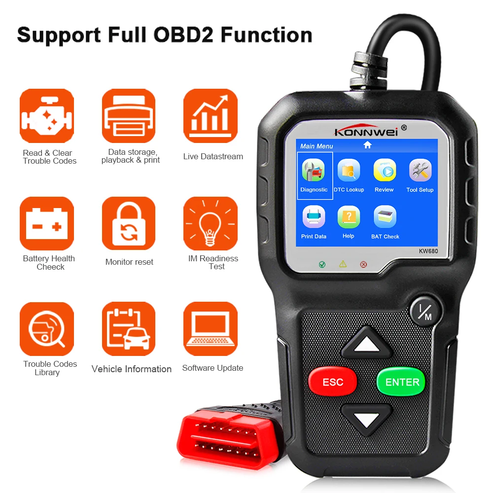 

OBD2 Scanner OBD Car Diagnostic Auto Diagnostic-Tool KONNWEI KW680 Read Clear Fault Error Codes Russian OBD2 Automotive Scanner