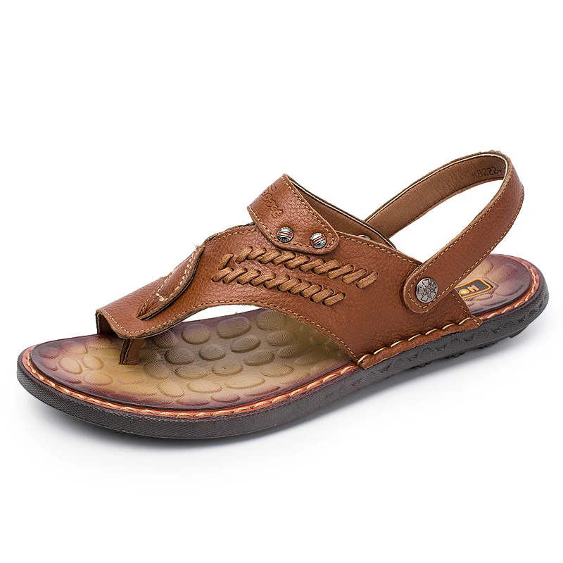 

Brand Men Sandals Summer Genuine Leather 2019 New Large Size Gladiator Sandals for Men Sandals Outdoor Men Shoes Flats C4