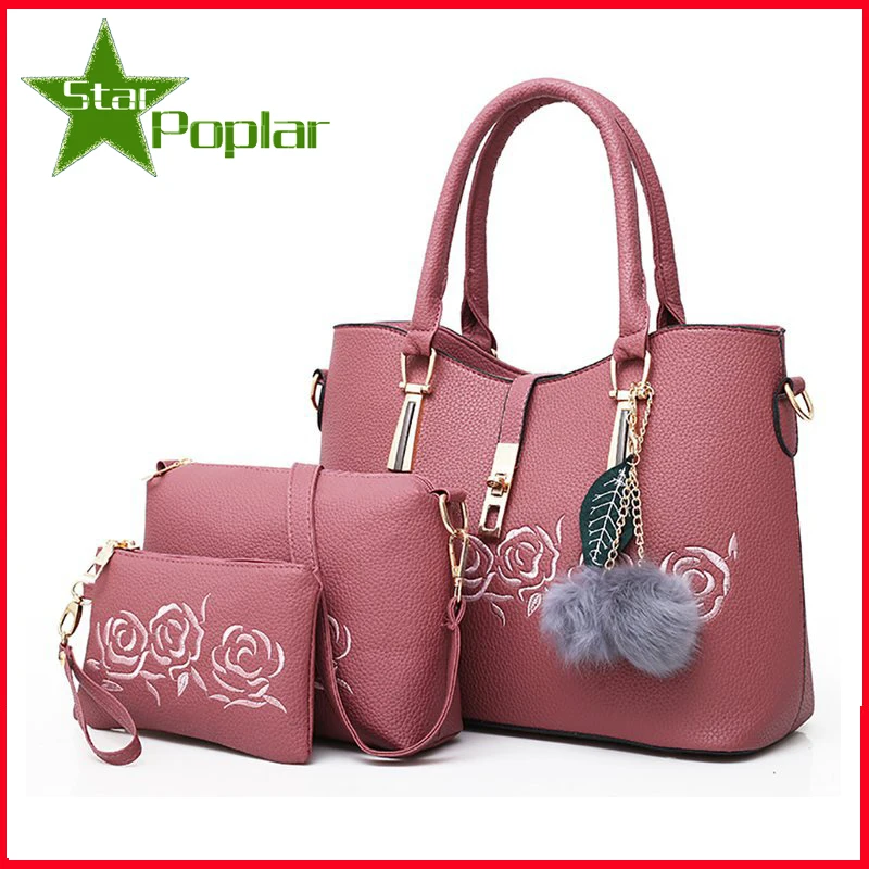 

Fashion embroidered lady handbag, wool ball decoration bag woman, composite bag fashion,Shoulder bags for women 2018