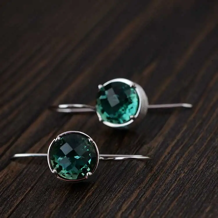 FNJ 925 серебряные серьги с кристаллами для женщин, ювелирное изделие, круглый зеленый камень, Стерлинговое Серебро S925, серьги-капли Букле д 'ореиль