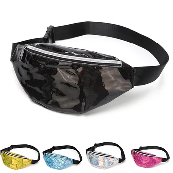 

Holographic Waist Bags Women Pink Silver Fanny Pack Female Belt Bag Black Geometric Waist Packs Laser Chest