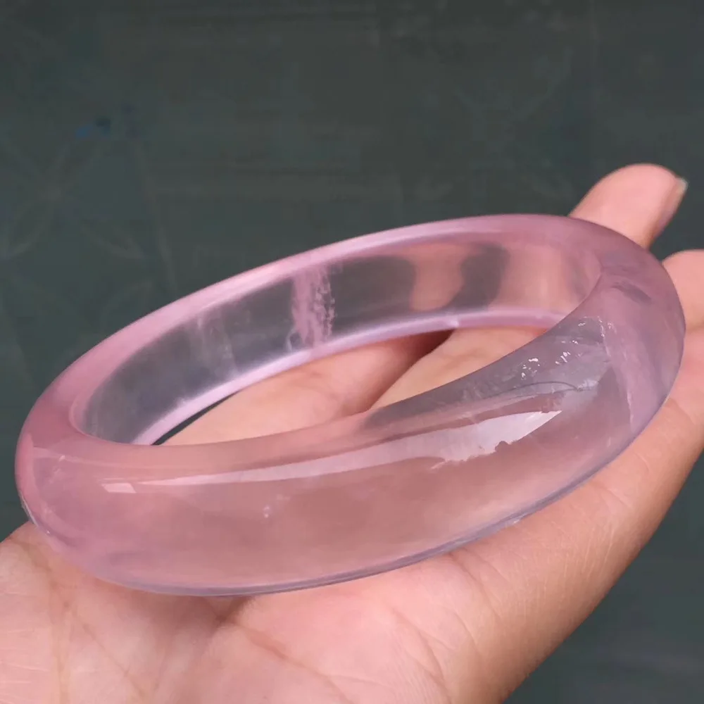 

60mm Clear Stone Genuine Natural Mozambique Rose Quartz Bangle For Women Lady Female Gift 15x8mm Stone Fashion Bangle AAAAA