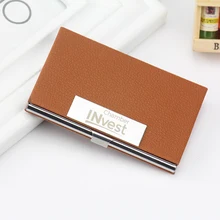 Индивидуальный бизнес-держатель для карт для мужчин и женщин, кожаный чехол для визиток с выгравированным логотипом, корпоративный подарок для клиента, 50 шт