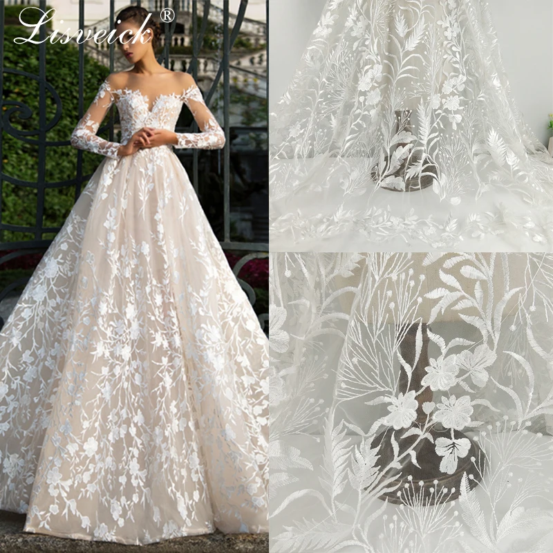 

2019 New 1yard high quality exquisite wedding dress lace fabric gorgeous mesh tulle embroidery lace for wedding French lace