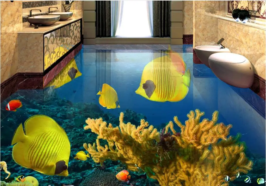

custom 3d floor tiles Tropical Fish Underwater wallpaper 3d pvc vinyl floor mural waterproof wallpaper for bathroom living room