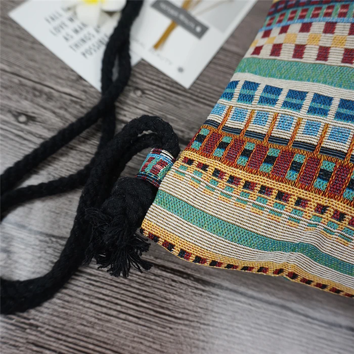2022 Women Fabric Backpack Female Gypsy Bohemian Boho Chic Aztec Ibiza Tribal Ethnic Cottage Soft Brown Drawstring Rucksack Bags