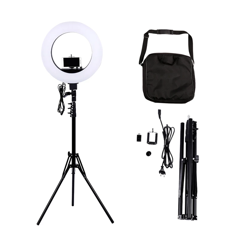 

LED 18 inch Stepless Adjustable Ring Light Camera Photo Video 480pcs LED 5500K Dimmable+ phone clamp +light stand