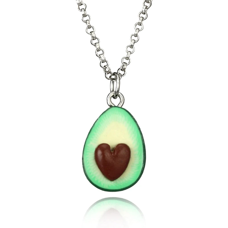 

Trendy Heart Avocado Shape Long Pendant Necklace for Women Green Color Bohemian Chain Necklace Jewelry