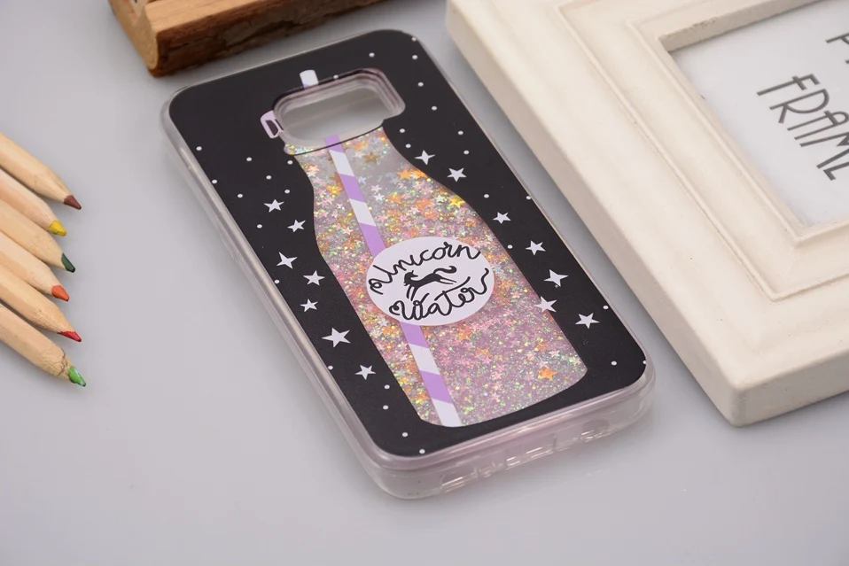 Reaoom for Samsung Galaxy S7 Edge Case Glitter Dynamic Liquid Star Quicksand Corlorful Bottle Unicorn Cover for Galaxy S7 Edge   (1)