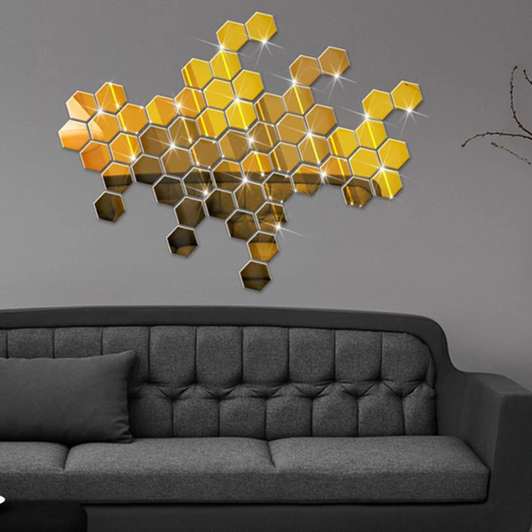 

12 pcs 2017New Puzzle Honeycomb class Acrylic Mirror Wall Decal Art Stickers Home Decor
