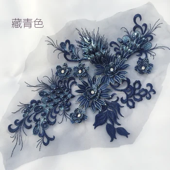 

lace Beaded Flower Applique with pearl Sew On Applique diamond painting lace Patches For Wedding Dress