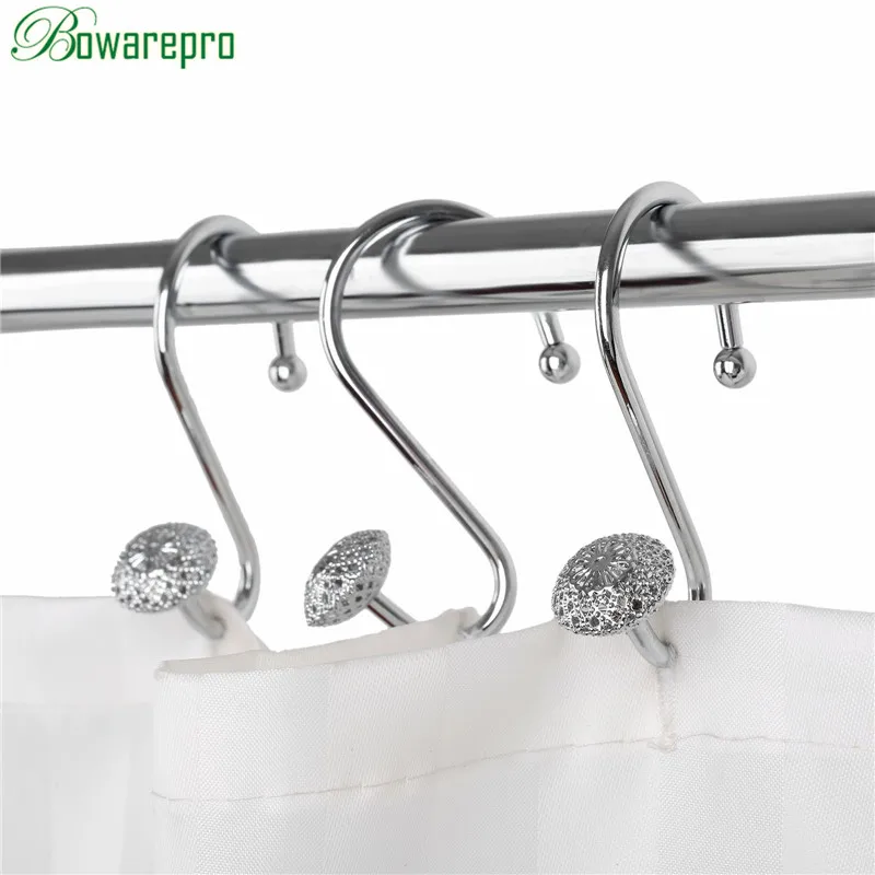 bowarepro 12PCS/Set Hook Europe Elegant Diamond Iron Polished Shower Hooks Curtain Hook Bath