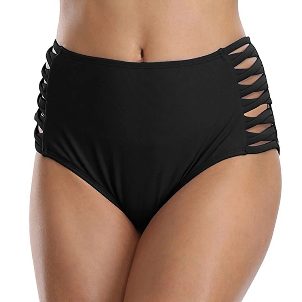 

1 PC trunks black red blue Solid color Women Sexy Hollow Out Solid Mid Waist Beach Bikini Swimwear Brief Trunks summer shorts