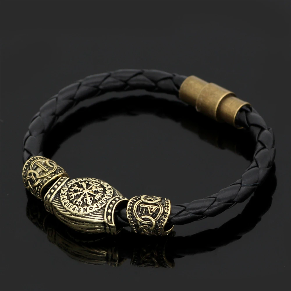 Мужской винтажный браслет с металлической вставкой мужской браслет, Викинг Norse Vegvisir Odins символ Браслет Pagan древнескандинавские ювелирные украшения руны викингов браслет-браслет